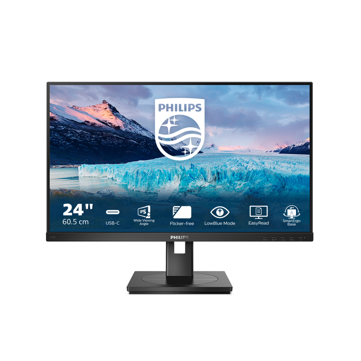 Монитор LCD 23.8'' 16:9 1920х1080(FHD) IPS, nonGLARE, 75 Hz, 300 cd/m2, H178°/V178°, 1000:1, 50М:1, 16.7M, 4ms, HDMI, DP, USB-C, USB-Hub, Height adj, Pivot, Tilt, Swivel, Speakers, Black